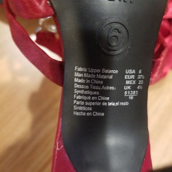 Fioni | Size 6 Vintage Ruby Red Open Toe Lace Up Heels with Circle Gem Detail - Picture 8 of 15